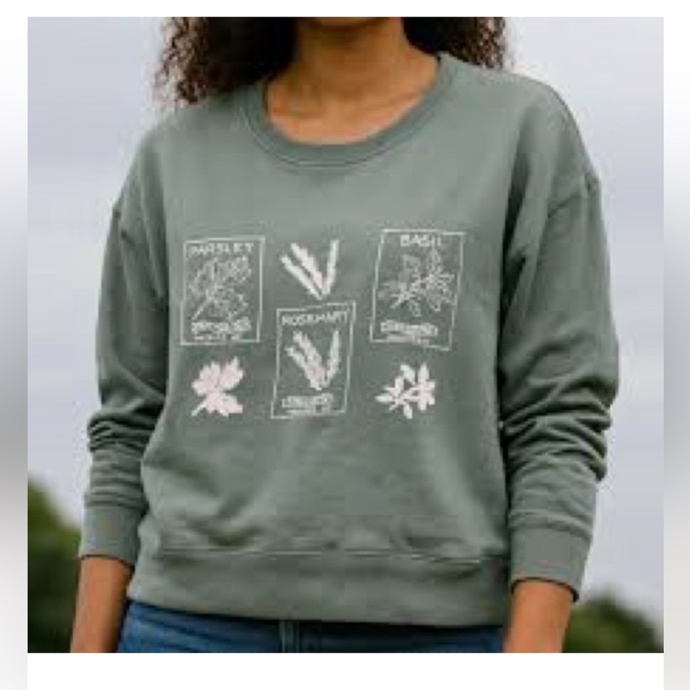 PACT organic cotton Green Botanical Sweatshirt herbs cozy gardener basil graphic